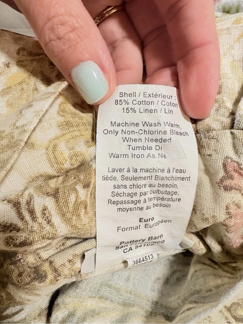 Pottery Barn Full/Queen Grace Floral Linen Blend Duvet Cover + 2 Euro Shams